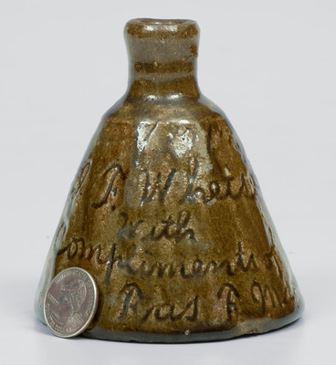 Very Rare 1901 Alkaline-Glazed Southern Stoneware Inkwell w/ Presentation Inscription