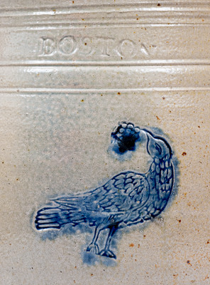 Extremely Rare and Important BOSTON Stoneware Jar w/ Bird-in-Tree Motif, Jonathan Fenton, late 18th century