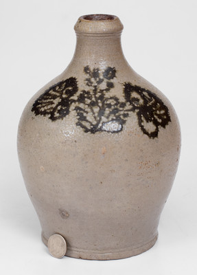 Rare and Fine Small-Sized New York City Stoneware Jug w/ Brown Slip Decoration, 18th century