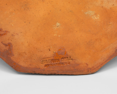 Extremely Rare and Fine SOLOMON BELL / STRASBURG, VA Redware Pie Plate w/ Bold Copper Slip Decoration