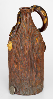 Rare Albany-Slip-Glazed Simeon L. Bray (Evansville, IN) Stoneware Snake Jug, Incised 