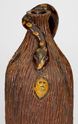 Rare Albany-Slip-Glazed Simeon L. Bray (Evansville, IN) Stoneware Snake Jug, Incised 