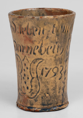 Incised Redware Cup, Moravian Pottery and Tile Works, Doylestown, PA, late 19th or early 20th century