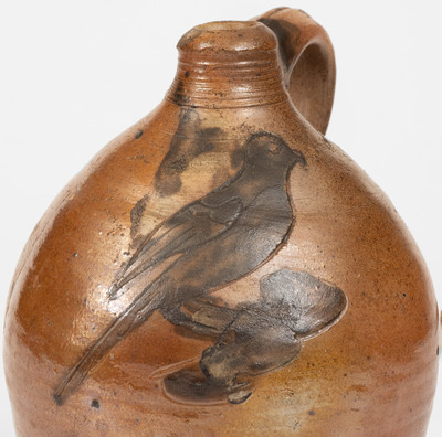 Extremely Rare Small-Sized Manhattan Stoneware Incised Bird Jug, probably David Morgan, late 18th / early 19th century