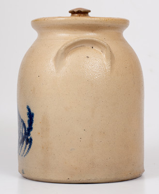 Extremely Rare EDMANDS & CO. (Charlestown, Mass.) One-Gallon Lidded Stoneware Jar w/ Seated Dog Decoration