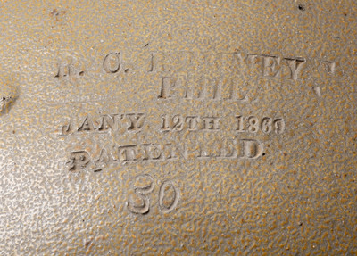 Exceedingly Rare R. C. REMMEY / PHILA. 30 Gal. Stoneware Vessel, Philadelphia, Patented 1869