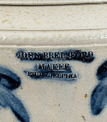 Extremely Rare JOHN BRELSFORD / MAKER Philadelphia Stoneware Water Cooler w/ Elaborate Decoration