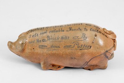 Stoneware Black Hills Pig Flask, Signed Anna Pottery