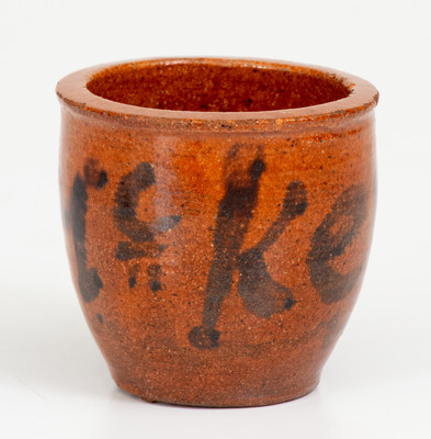 Rare Miniature Pennsylvania Redware Jar Inscribed 