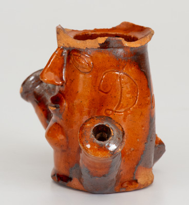 Very Fine Pennsylvania Redware Figural Face Pipe Bowl Inscribed 