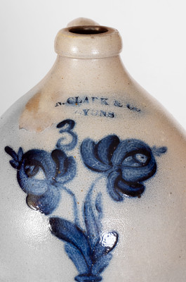 3 Gal. N. CLARK & CO. / LYONS Stoneware Jug with Bold Floral Decoration
