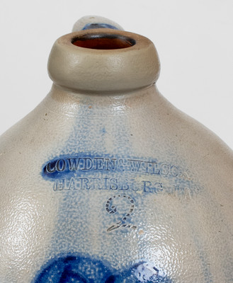 2 Gal. COWDEN & WILCOX / HARRISBURG, PA Stoneware Jug with Floral Decoration