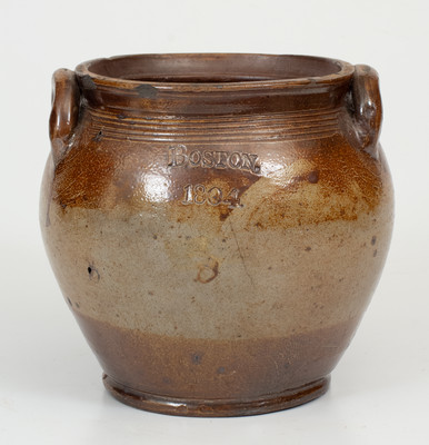 BOSTON / 1804 (Frederick Carpenter, Charlestown, MA) Squat Stoneware Jar