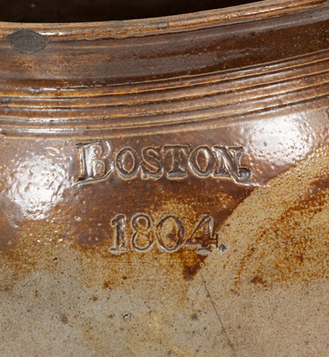 Exceptional Small-Sized BOSTON / 1804 Squat Stoneware Jar by Frederick Carpenter