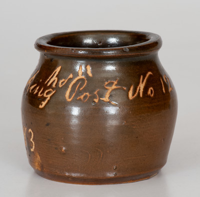 Heavily-Inscribed Miniature Stoneware Jar for Norwalk, CT G.A.R. Post, 1883