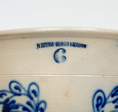 6 Gal. WHITES BINGHAMTON Stoneware Jar w/ Elaborate Slip-Trailed Floral Decoration
