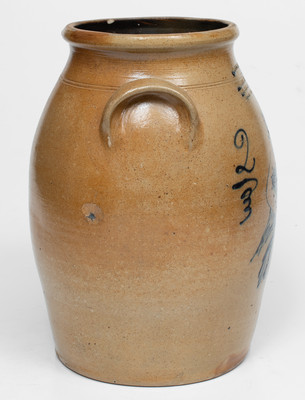 Very Rare ADAMS CENTER, NY Advertising Crock by S. Hart (Fulton) w/ Double-Bird Decoration and Incised Name