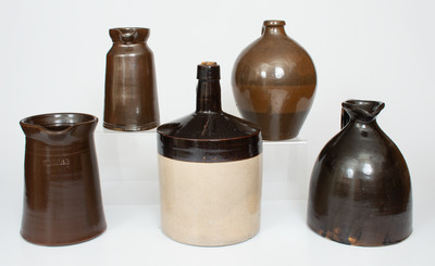 Lot of Five: Albany Slip-Glazed Stoneware Vessels incl. VINEGAR Pitcher