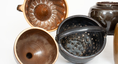 Lot of Five: Unusual Albany Slip-Glazed Stoneware