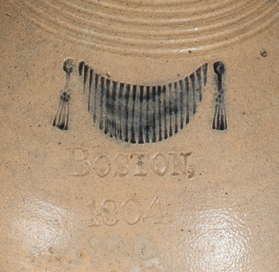 BOSTON / 1804, Frederick Carpenter, Charlestown, Mass. Stoneware Jug