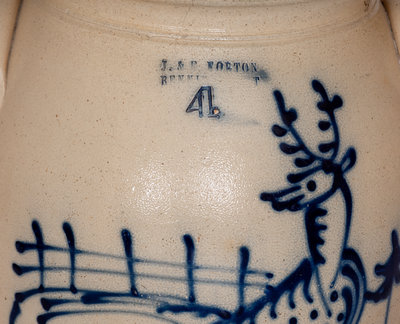 Fine 4 Gal. J. & E. NORTON / BENNINGTON, VT Stoneware Jar w/ Elaborate Reclining Deer Decoration