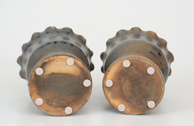 Very Fine Pair of Small-Sized Crimped Rim Stoneware Flowerpots, Western PA origin