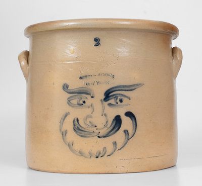 William A. Macquoid, Manhattan Stoneware Crock w/ Unusual Man s Face Decoration, c1870