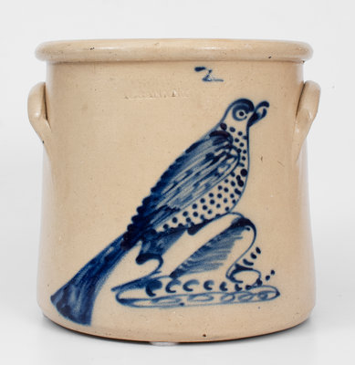 Fine ALBANY, NY Stoneware Crock w/ Elaborate Bird Decoration, c1860