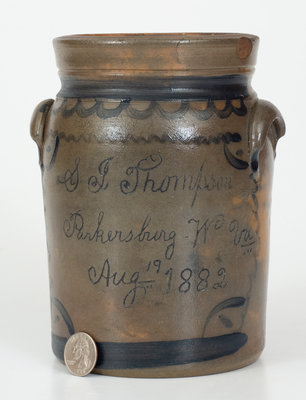 S J Thompson / Parkersburg W Va / Aug 19 1882 Small Stoneware Jar, attrib. A.P. Donaghho