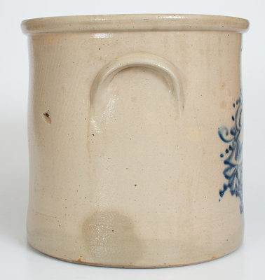 Four-Gallon WEST TROY / N. Y. / POTTERY Stoneware Crock w/ Cobalt Flower Basket