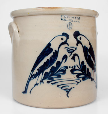 Outstanding 6 Gal. F. B. NORTON & CO. / WORCESTER, MASS. Stoneware Crock w/ Double Parrot Design