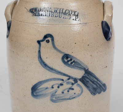 Rare COWDEN & WILCOX / HARRISBURG, PA Stoneware Jar w/ Bird Decoration
