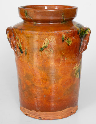 Rare Copper-Decorated Redware Jar w/ Rope-Twist Handles, attrib. Nathaniel Seymour, West Hartford, CT