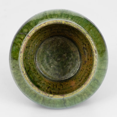 Unusual Green-Glazed Redware Sugar Bowl, American, 19th century