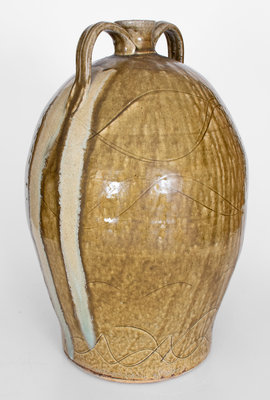 Large-Sized Double-Handled Stoneware Jug with Glaze Drips by Michael Crocker