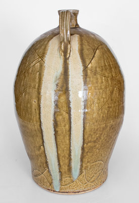 Large-Sized Double-Handled Stoneware Jug with Glaze Drips by Michael Crocker