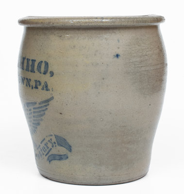 Fine A.P. DONAGHHO, / FREDERICKTOWN, PA Stoneware Stenciled Eagle Jar