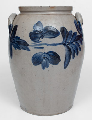 Three-Gallon Baltimore Stoneware Jar w/ Cobalt Floral Design, circa 1835