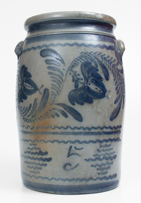 5 Gal. Western PA Stoneware Jar w/ Elaborate Freehand Decoration