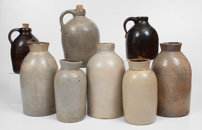 Lot of Eight: COWDEN & WILCOX (Harrisburg, PA) Stoneware Canning Jars and Jugs