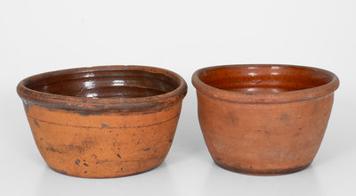 Lot of Two: Rare GREENWOOD, PA Redware Bowls Marked A. G. SMITH and K. PARKER