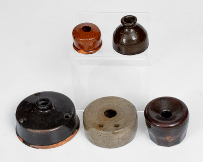 Lot of Five: Stoneware and Redware Inkwells