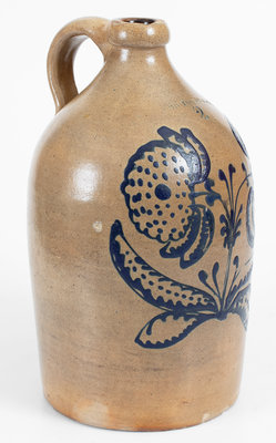 Exceptional JOHN YOUNG & CO. / HARRISBURG, PA Stoneware Jug w/ Slip-Trailed Floral Decoration