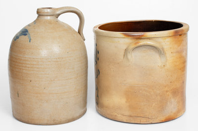 Lot of Two: Stoneware Jug and Crock Marked S. RISLEY, NORWICH
