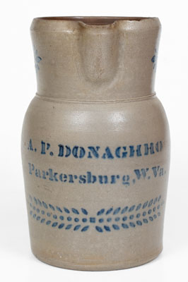 Rare A. P. DONAGHHO / PARKERSBURG, W. VA Stoneware Pitcher w/ Stenciled Decoration