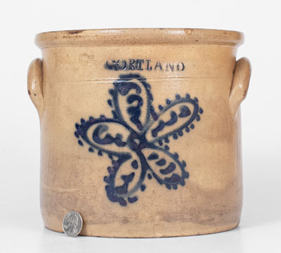 Cortland, New York Stoneware Jar w/ Cobalt Daisy Decoration, 1867-69