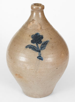 Fine 18th Century Boston Stoneware Jug w/ Impressed Flower, attrib. Jonathan Fenton