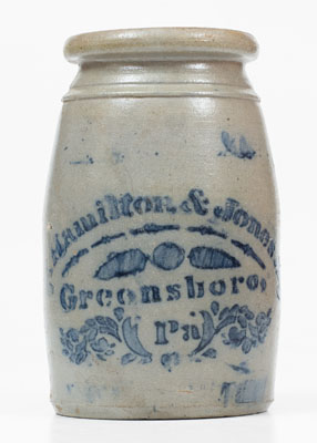 Hamilton & Jones / Greensboro, PA Stoneware Wax Sealer w/ Tin Lid, c1875