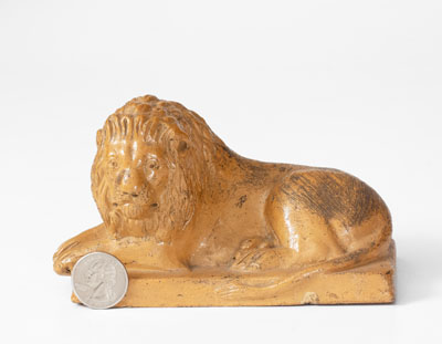 Molded American Stoneware Reclining Lion Figure, 19th century