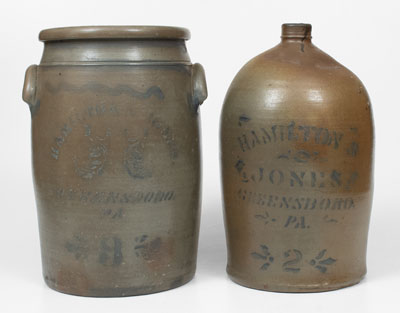Lot of Two: HAMILTON & JONES / GREENSBORO, PA Stoneware Jug and Jar